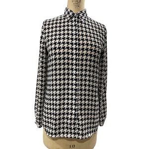 Tommy Hilfiger Womens Blouse Shirt Black White Houndstooth Long Sleeve M